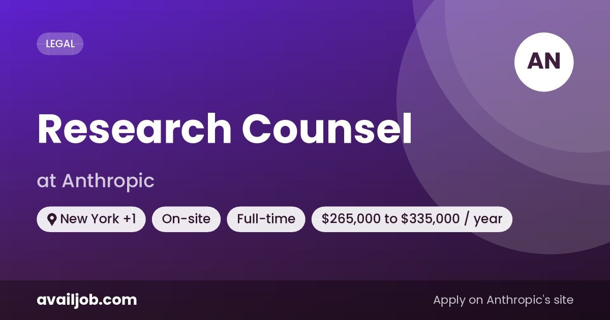 Research Counsel job at Anthropic in New York
