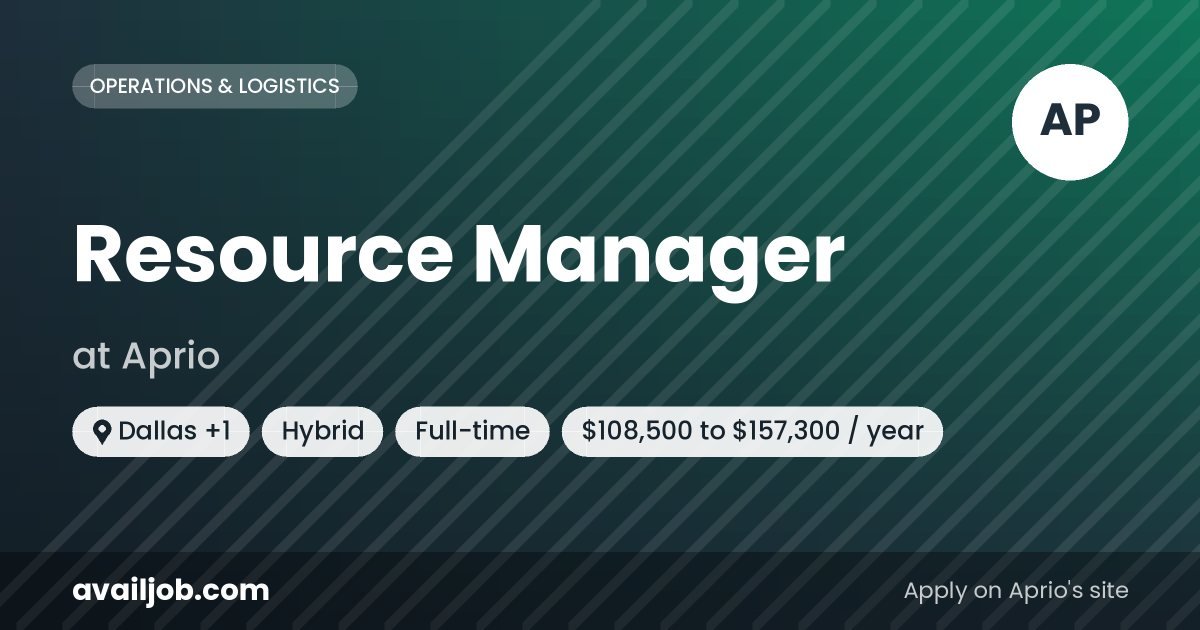 Resource Manager job at Aprio in Dallas