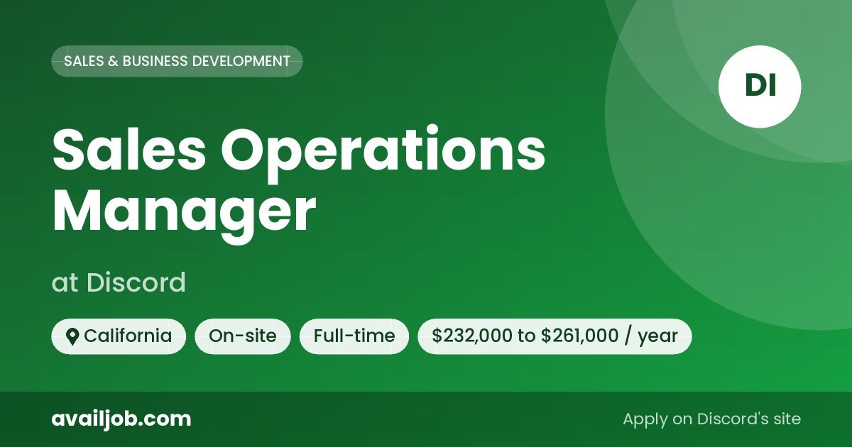 Sales Operations Manager job at Discord in California
