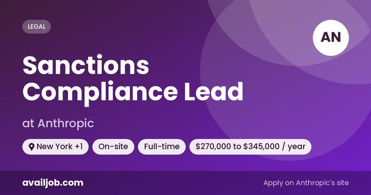 Sanctions Compliance Lead job at Anthropic in New York