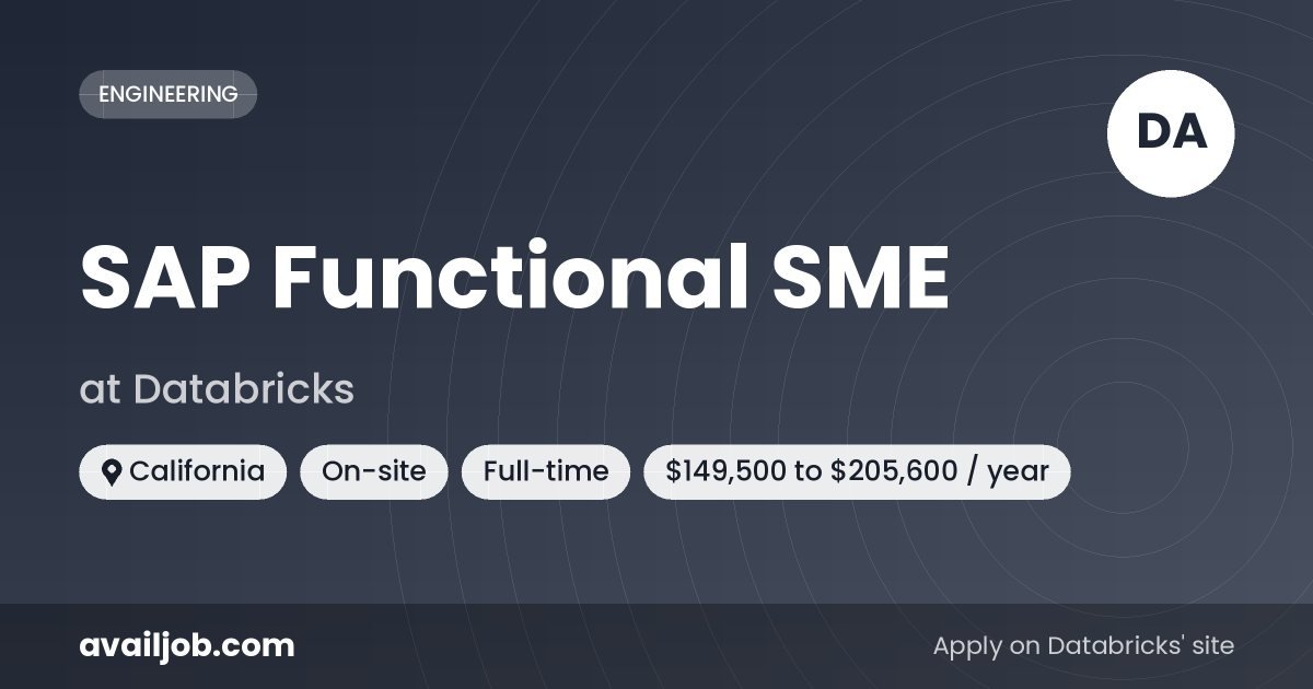 SAP Functional SME job at Databricks in California