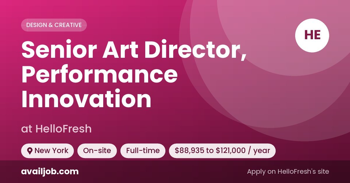Senior Art Director, Performance Innovation job at HelloFresh in New York