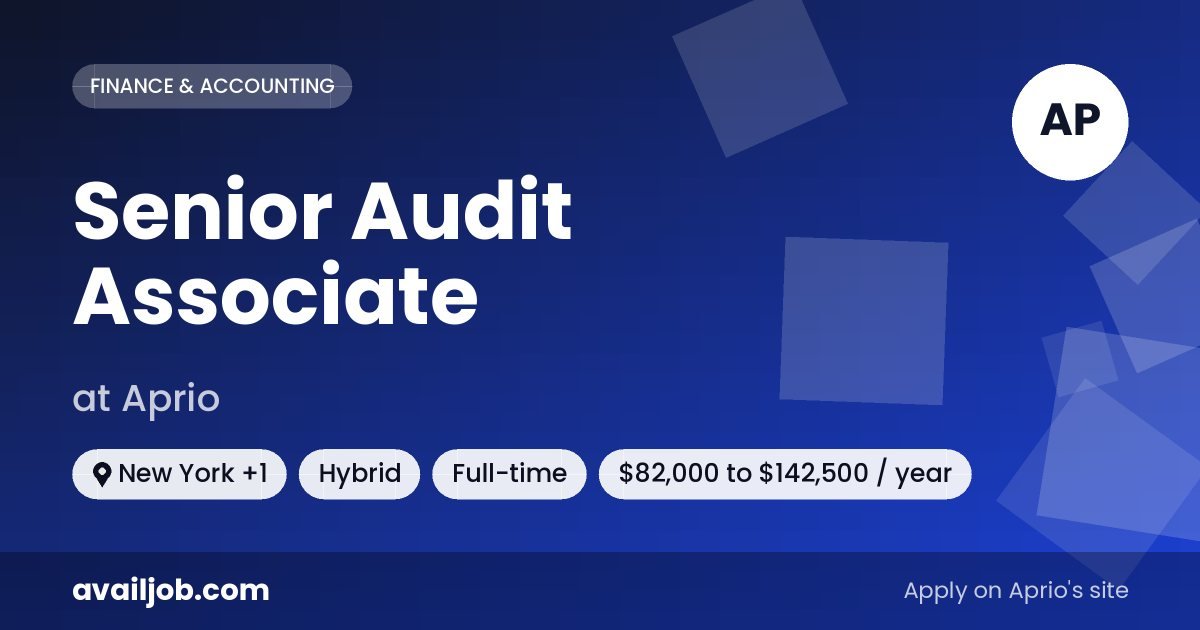 Senior Audit Associate job at Aprio in New York