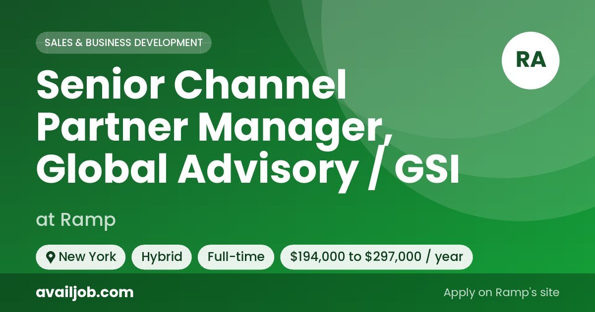 Senior Channel Partner Manager, Global Advisory / GSI job at Ramp in New York