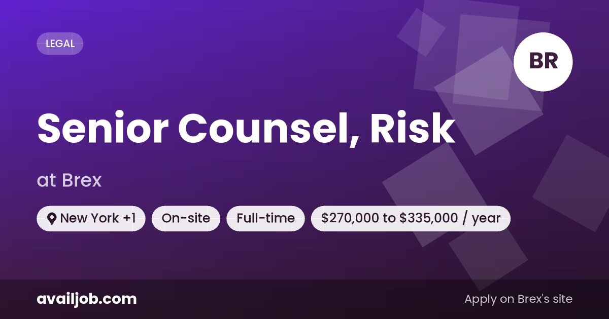 Senior Counsel, Risk job at Brex in New York