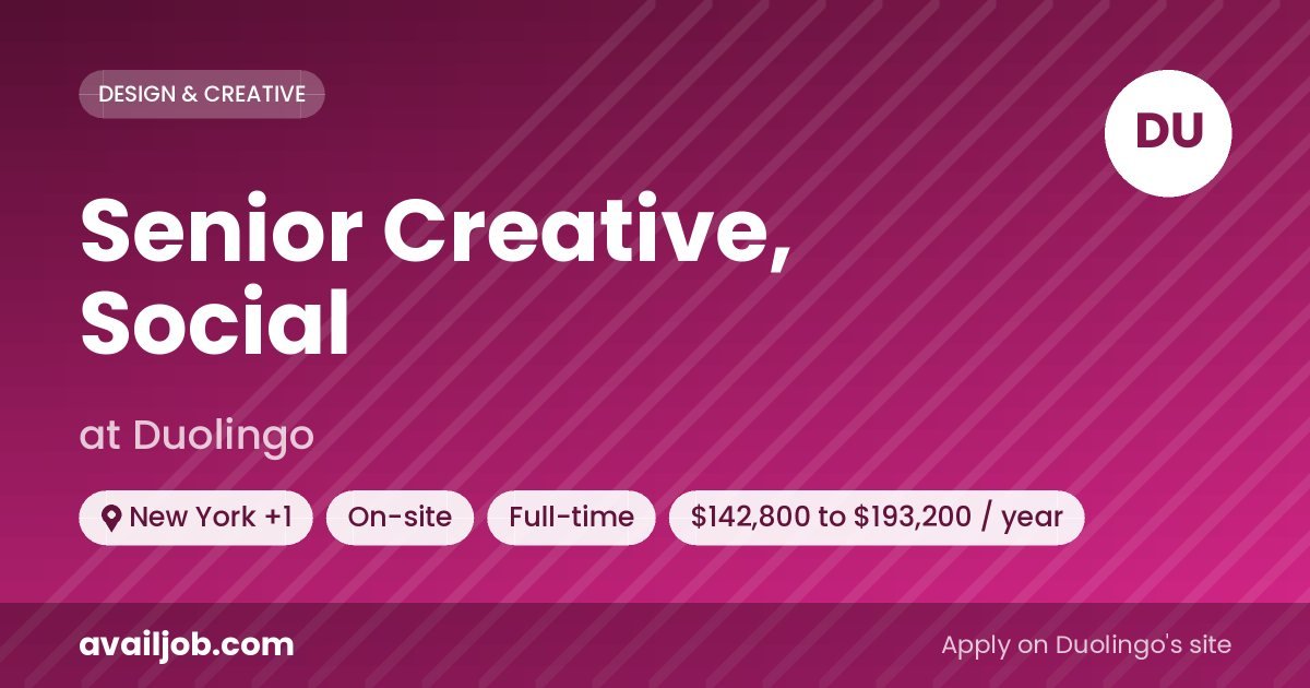 Senior Creative, Social job at Duolingo in New York