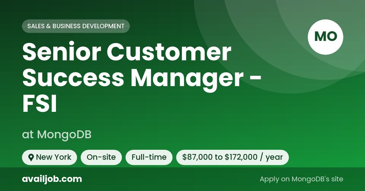 Senior Customer Success Manager - FSI job at MongoDB in New York