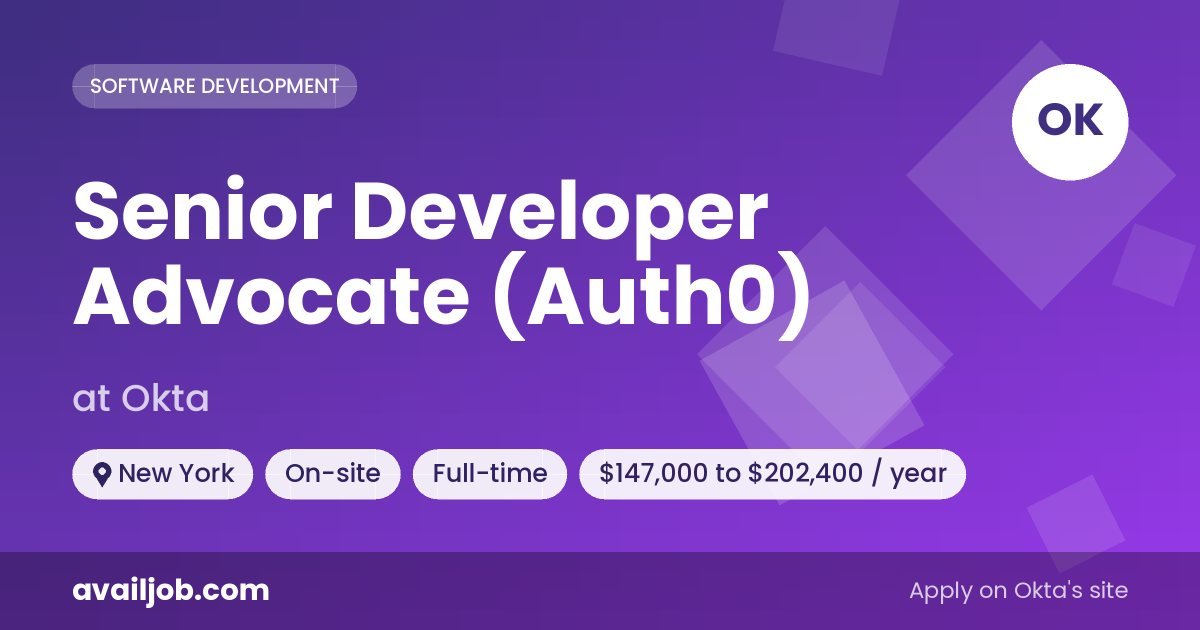 Senior Developer Advocate (Auth0) job at Okta in New York