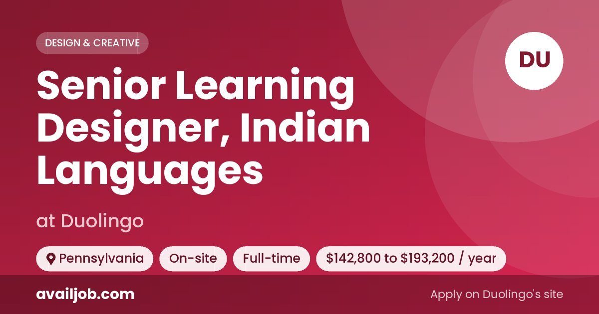 Senior Learning Designer, Indian Languages job at Duolingo in Pennsylvania