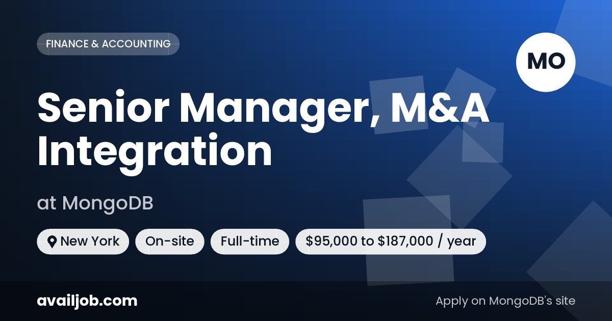Senior Manager, M&A Integration job at MongoDB in New York