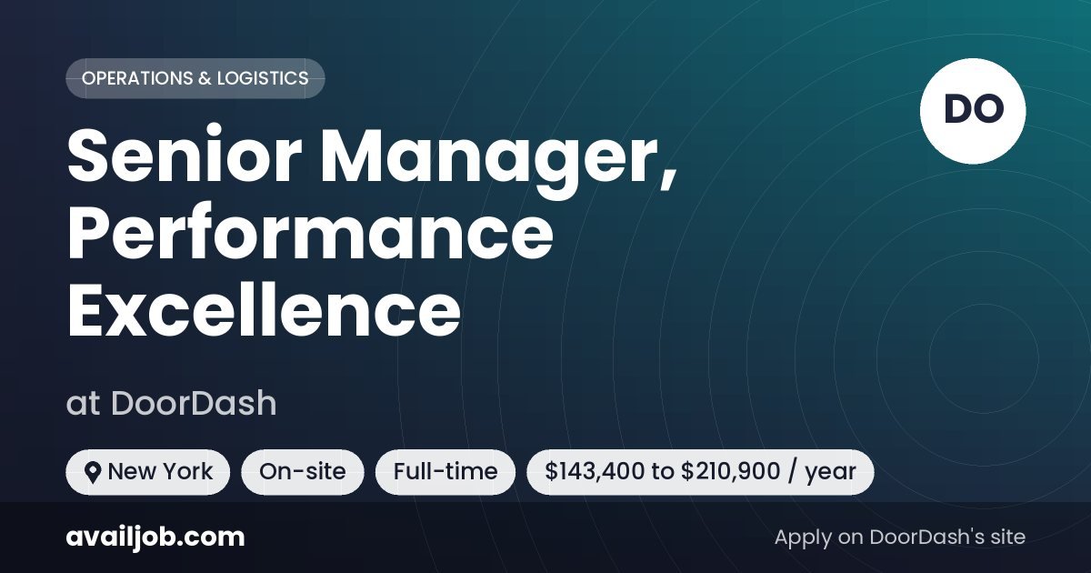 Senior Manager, Performance Excellence job at DoorDash in New York