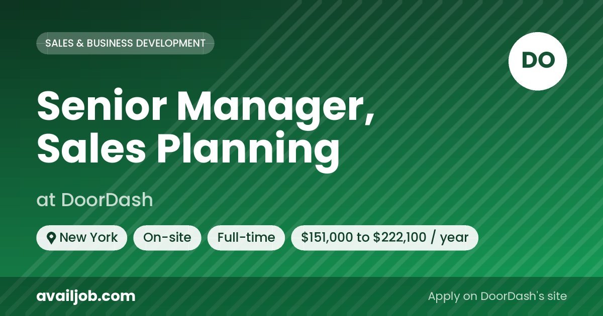 Senior Manager, Sales Planning job at DoorDash in New York