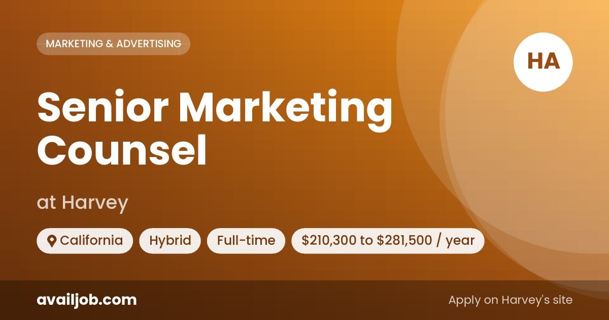Senior Marketing Counsel job at Harvey in California