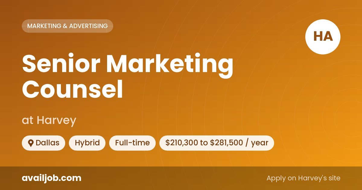 Senior Marketing Counsel job at Harvey in Dallas
