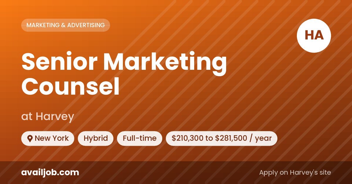 Senior Marketing Counsel job at Harvey in New York
