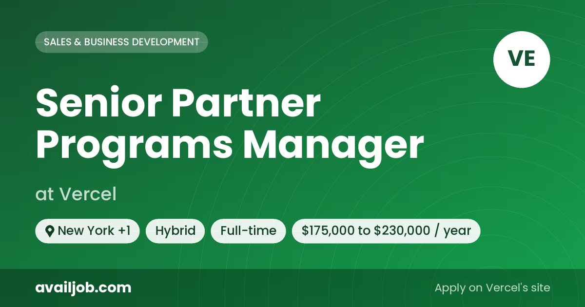 Senior Partner Programs Manager job at Vercel in New York