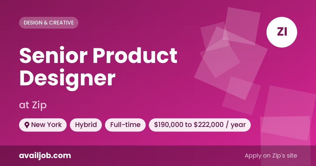 Senior Product Designer job at Zip in New York