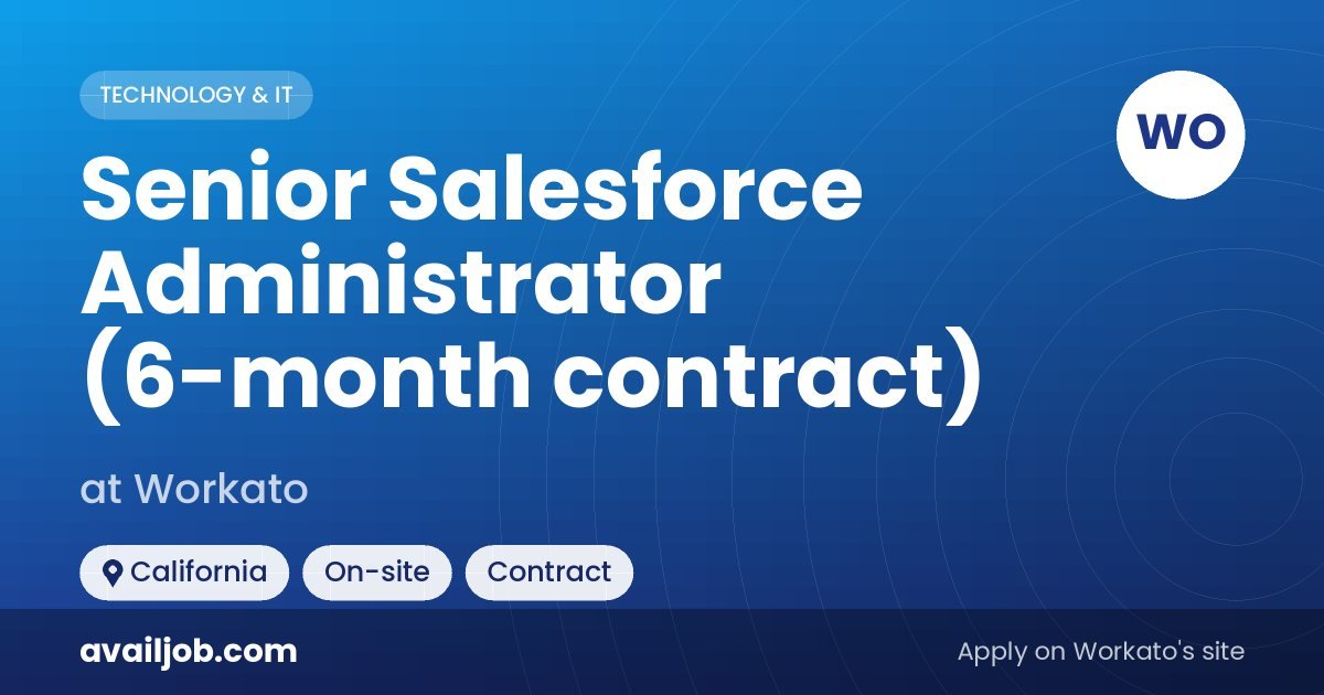 Senior Salesforce Administrator (6-month contract) job at Workato in California