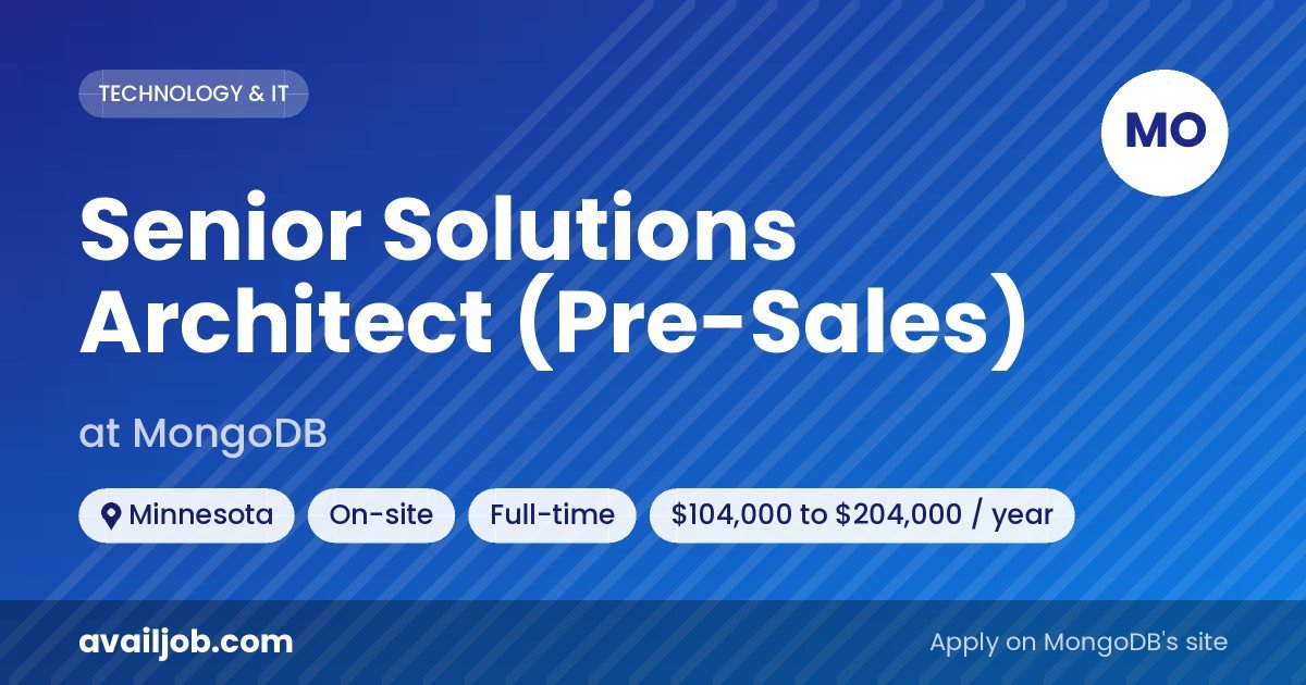 Senior Solutions Architect (Pre-Sales) job at MongoDB in Minnesota