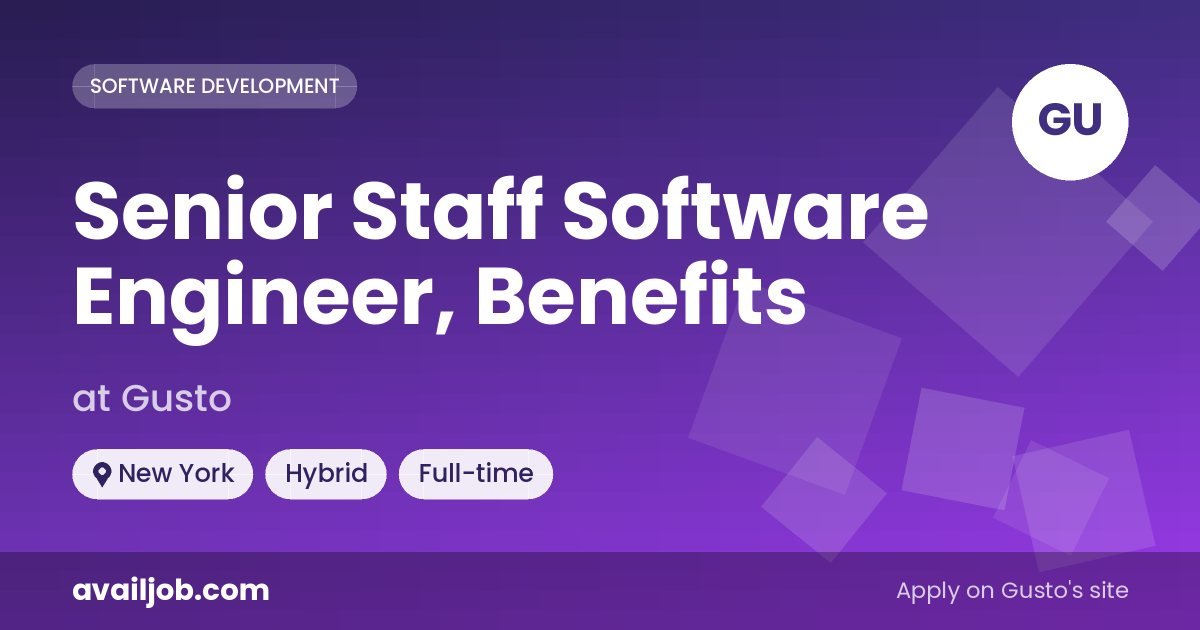 Senior Staff Software Engineer, Benefits job at Gusto in New York
