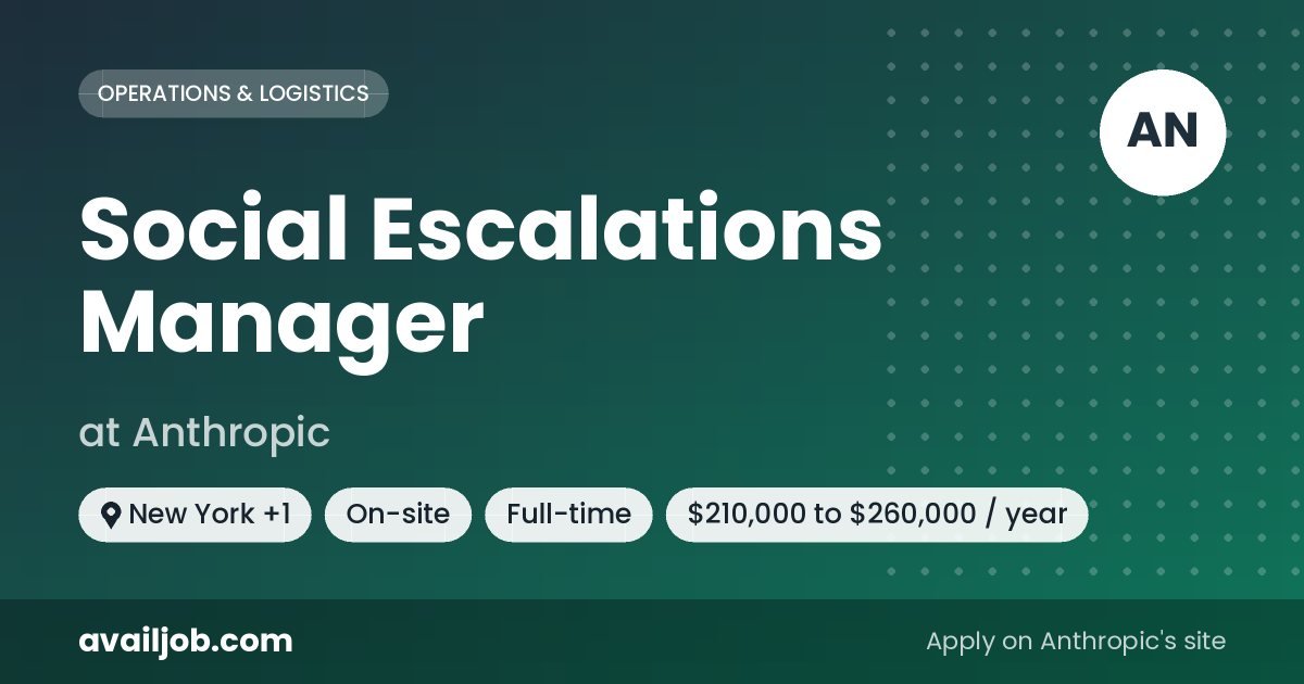 Social Escalations Manager job at Anthropic in New York