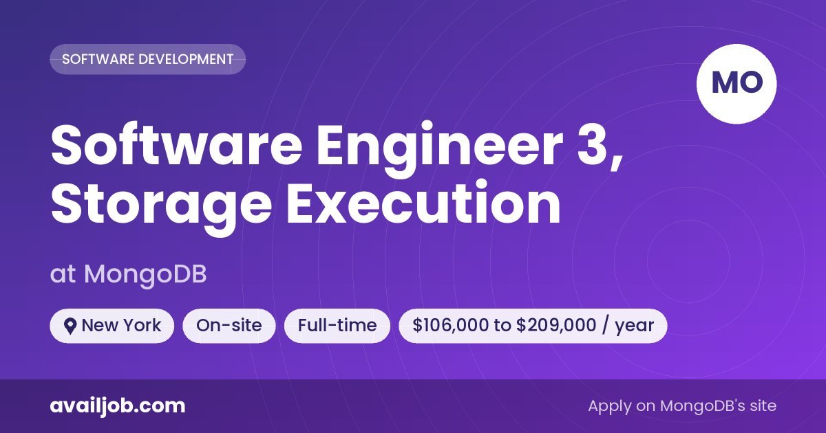 Software Engineer 3, Storage Execution job at MongoDB in New York