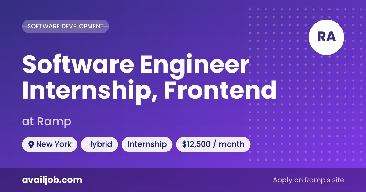 Software Engineer Internship, Frontend job at Ramp in New York