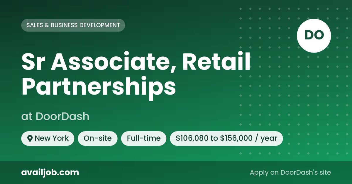 Sr Associate, Retail Partnerships job at DoorDash in New York