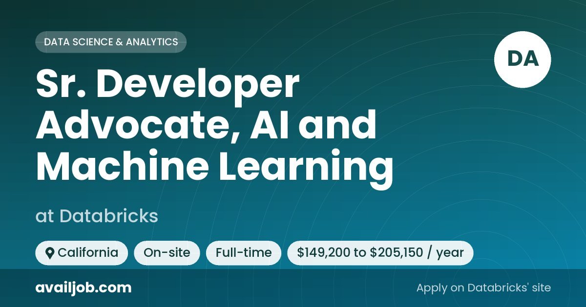 Sr. Developer Advocate, AI and Machine Learning job at Databricks in California