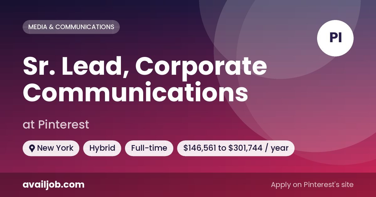 Sr. Lead, Corporate Communications job at Pinterest in New York