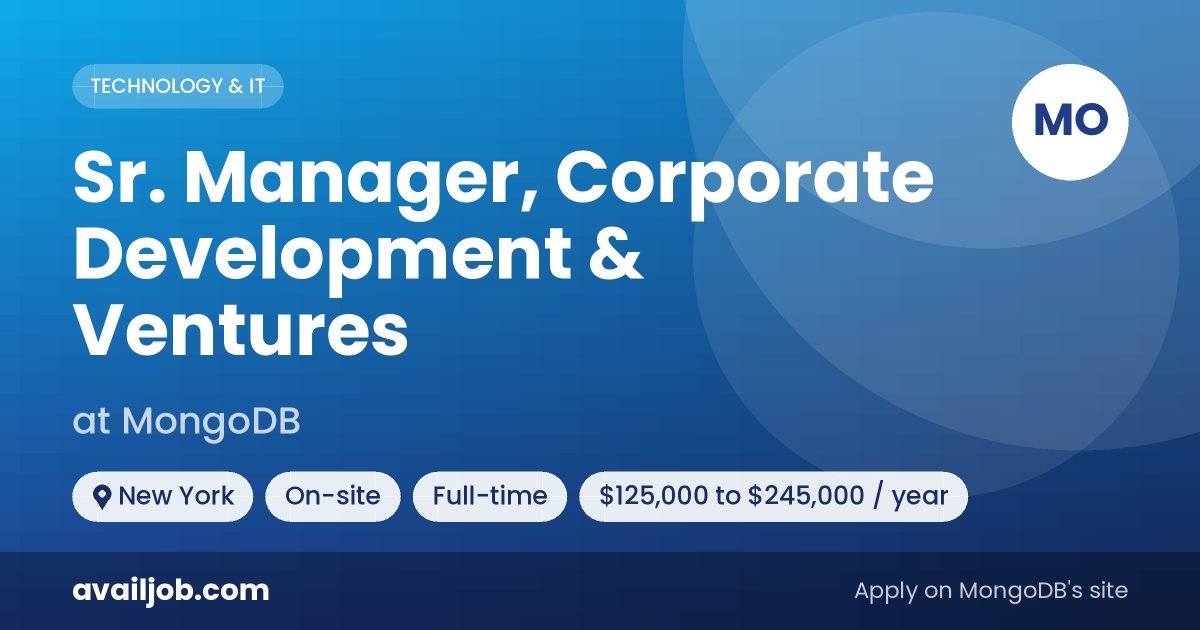Sr. Manager, Corporate Development & Ventures job at MongoDB in New York