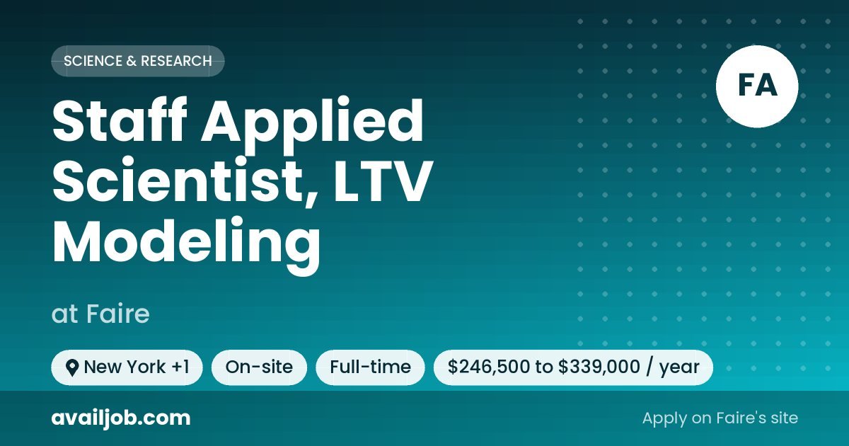 Staff Applied Scientist, LTV Modeling job at Faire in New York