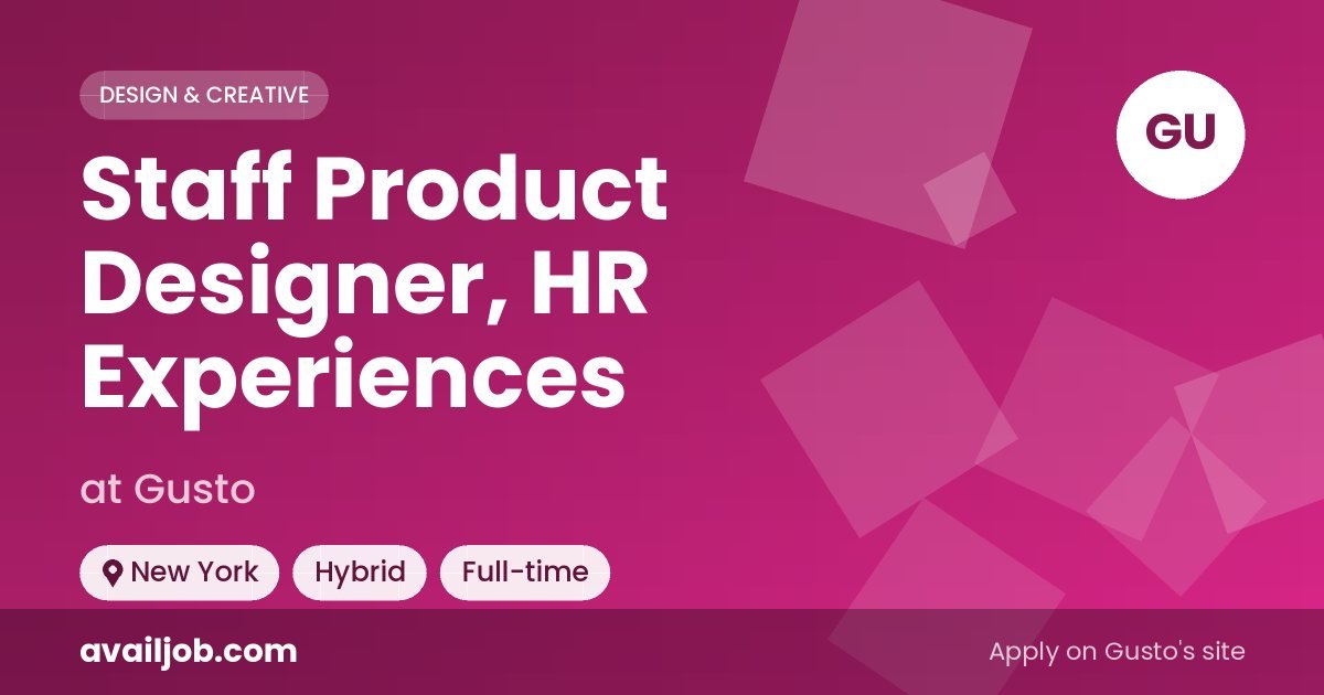 Staff Product Designer, HR Experiences job at Gusto in New York