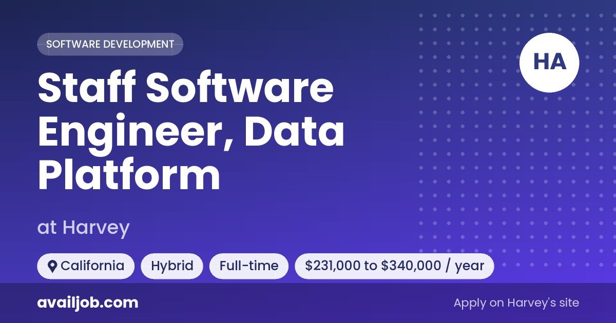 Staff Software Engineer, Data Platform job at Harvey in California