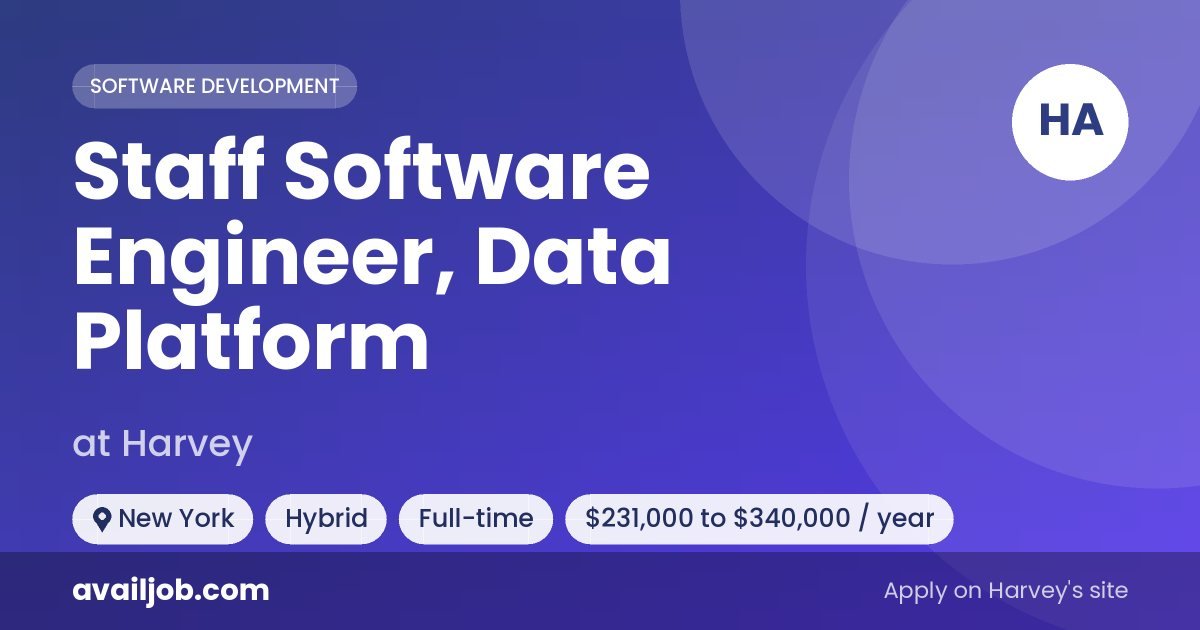 Staff Software Engineer, Data Platform job at Harvey in New York