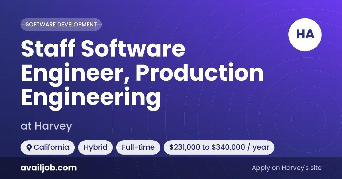 Staff Software Engineer, Production Engineering job at Harvey in California