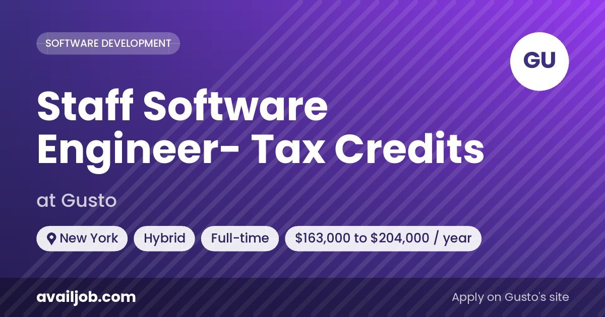 Staff Software Engineer- Tax Credits job at Gusto in New York
