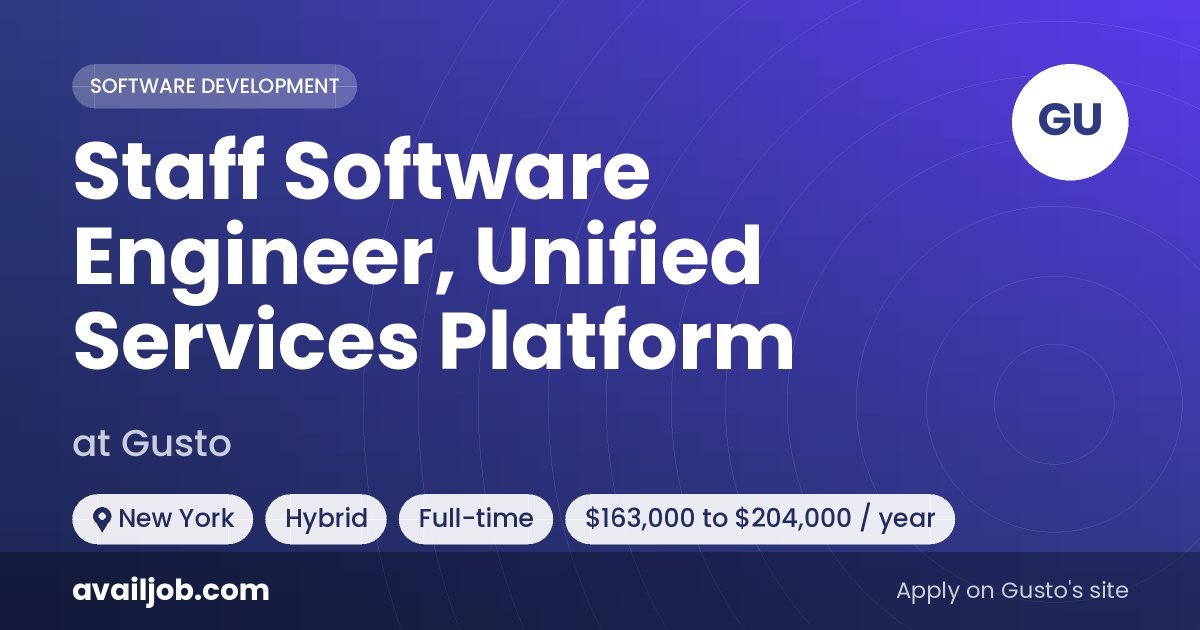 Staff Software Engineer, Unified Services Platform job at Gusto in New York