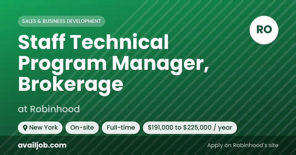 Staff Technical Program Manager, Brokerage job at Robinhood in New York