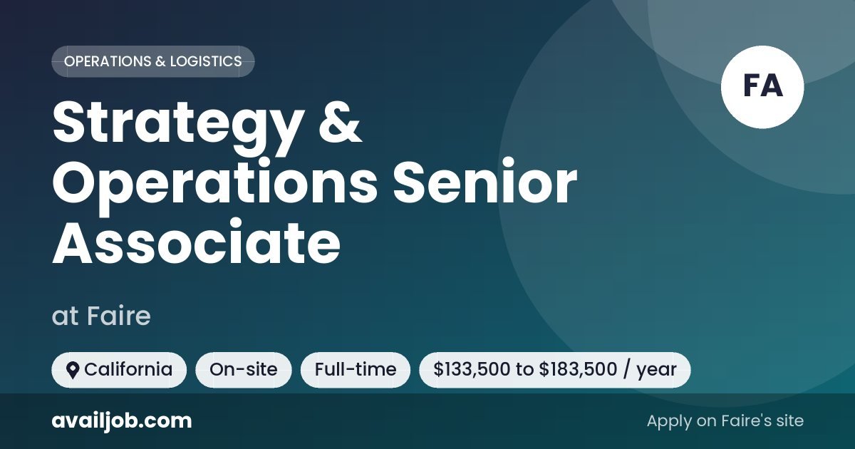 Strategy & Operations Senior Associate job at Faire in California