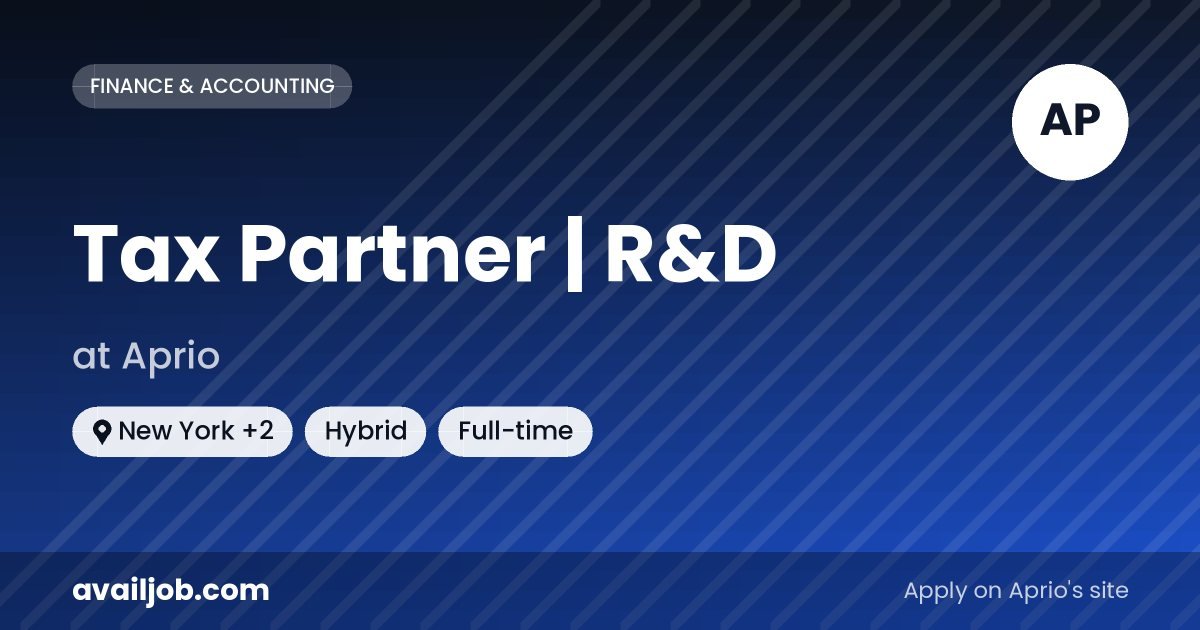Tax Partner | R&D job at Aprio in New York