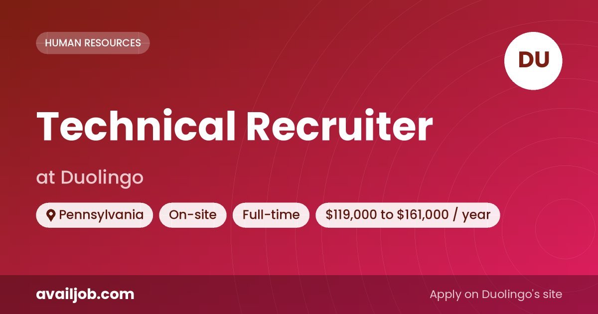 Technical Recruiter job at Duolingo in Pennsylvania