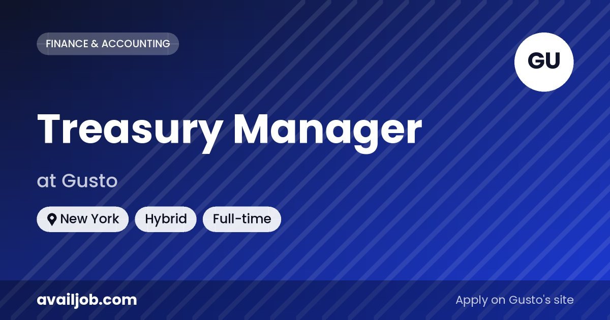 Treasury Manager job at Gusto in New York