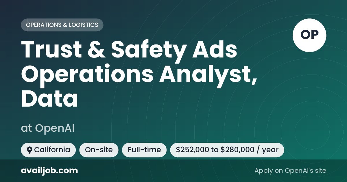 Trust & Safety Ads Operations Analyst, Data job at OpenAI in California