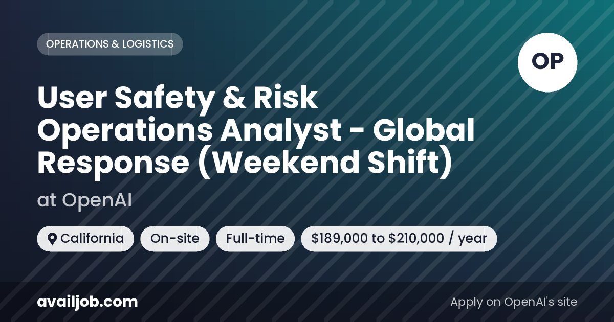 User Safety & Risk Operations Analyst - Global Response (Weekend Shift) job at OpenAI in California